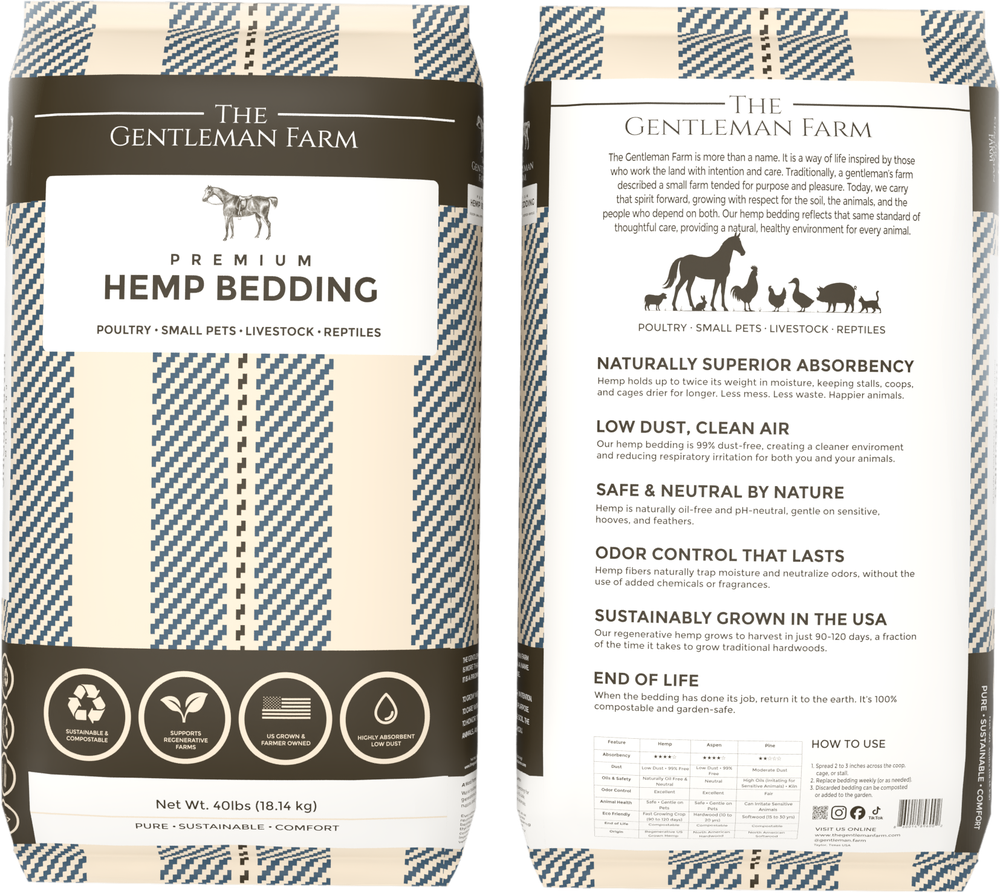 The Gentleman Farm Premium Hemp Bedding bag, front and back, in blue and cream ticking stripe
